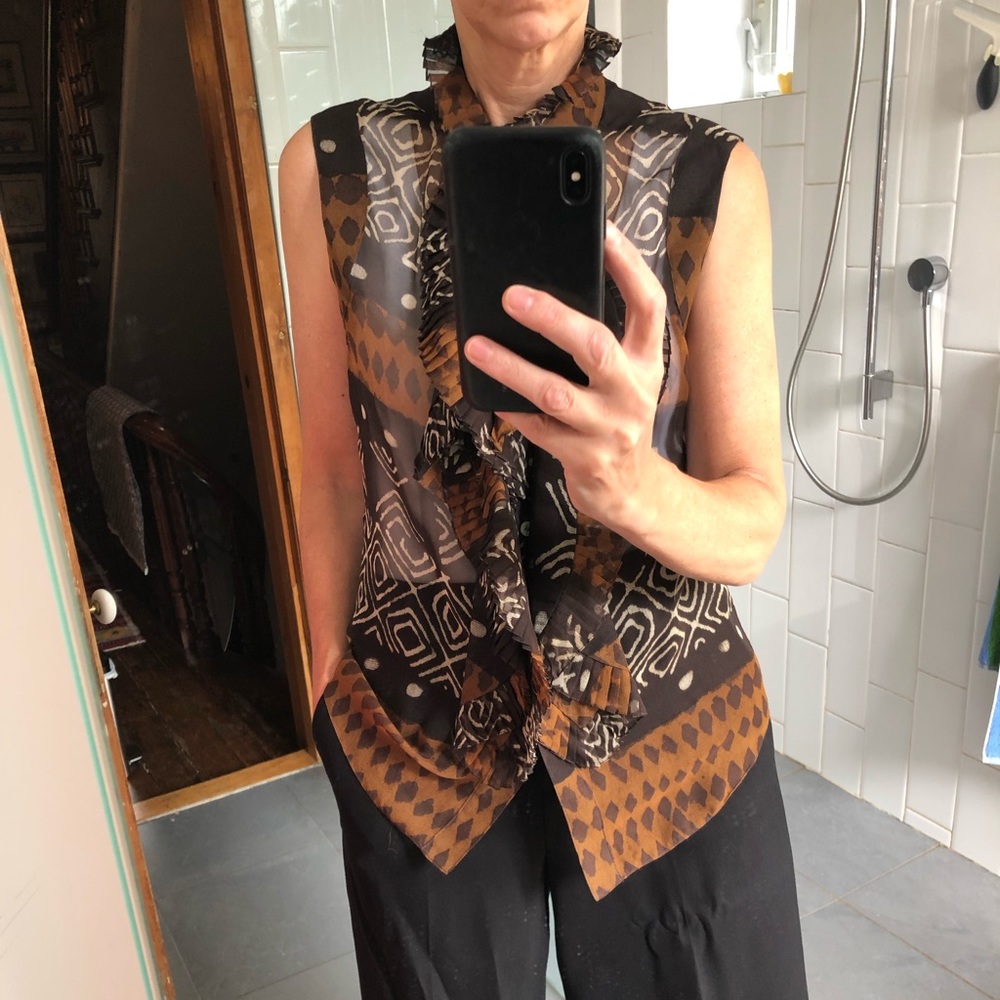 Oscar de la renta silk print sheer sleeveless top